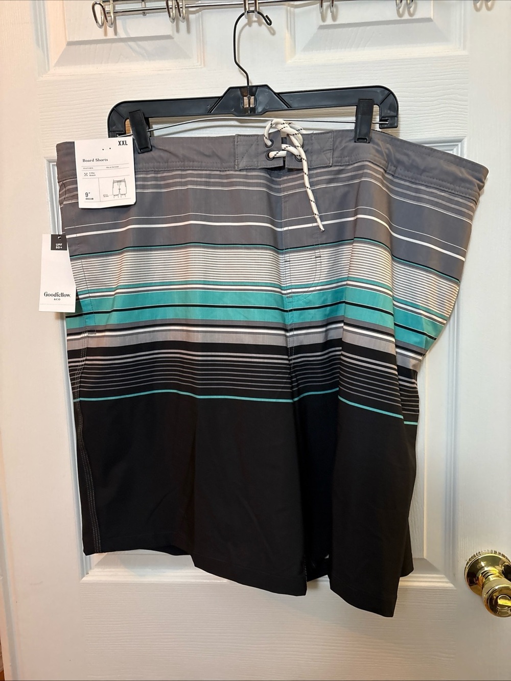 Goodfellow & Co Men’s Gray, Black & Teal Striped Board Shorts